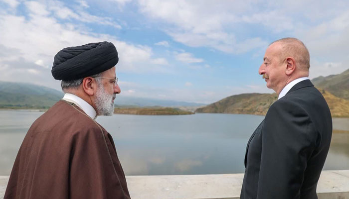 ڈیم کے افتتاح کے موقع پر ایرانی صدر کی آذربائیجان کے صدر کے ساتھ تصویر، فوٹو: ارنا