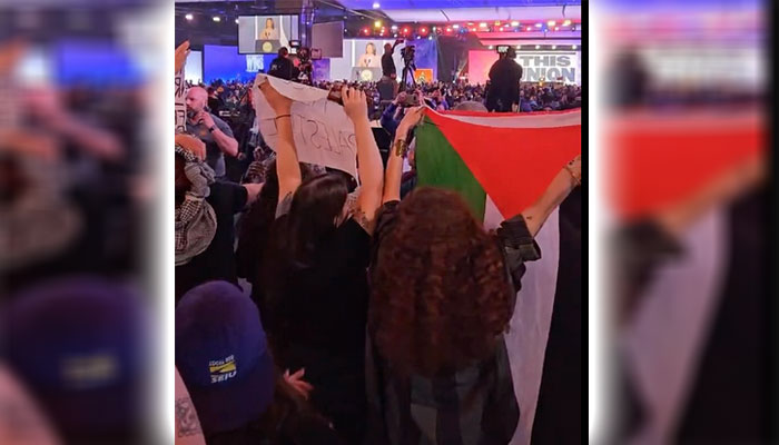 امریکی نائب صدر کے فلاڈیلفیا میں خطاب کے دوران فلسطین کی حمایت میں احتجاج
