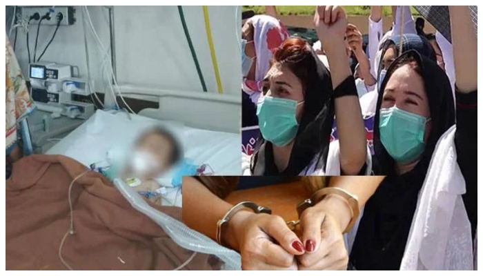 نرس نے وہی دوا دی جو ڈاکٹرز نے لکھی، خانیوال میں ساتھی کی گرفتاری پر نرسوں کا لاہور میں احتجاج