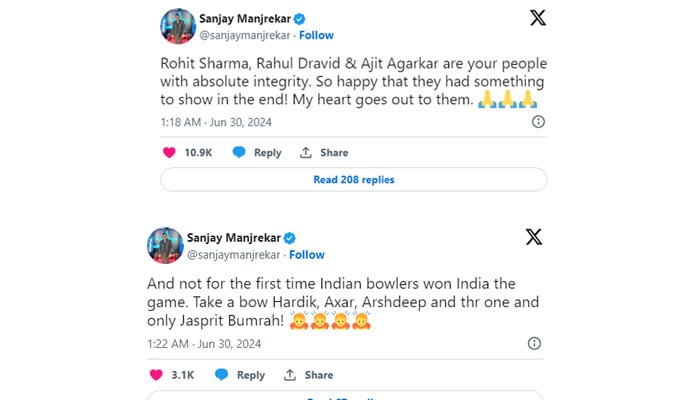 کوہلی کے بغیر  بھارتی ٹیم کی تعریف کرنے پر سوشل میڈیا صارفین سنجے منجریکر پر برہم