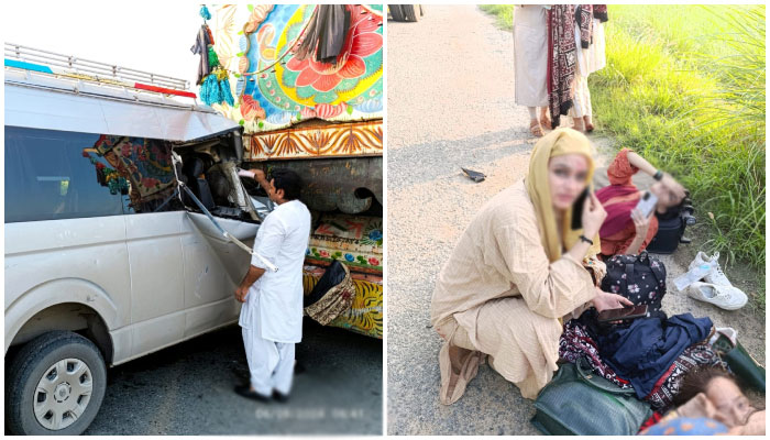 فیصل آباد: صوابی جلسے میں شرکت کے بعدکراچی جانیوالی پی ٹی آئی خواتین ونگ کی وین کو حادثہ