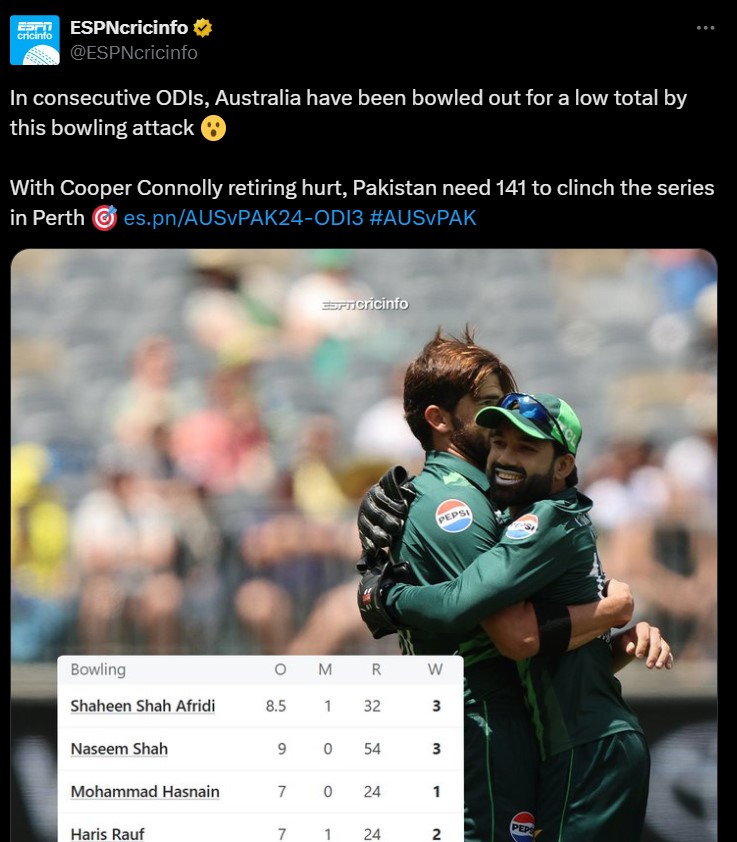 پاکستان نے 22 سال بعد آسٹریلیا کو ہوم گراؤنڈ پر ون ڈے سیریز ہراکر تاریخ رقم کردی