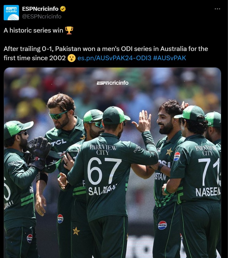 پاکستان نے 22 سال بعد آسٹریلیا کو ہوم گراؤنڈ پر ون ڈے سیریز ہراکر تاریخ رقم کردی