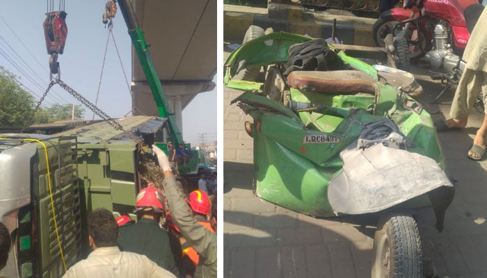 لاہور: جی ٹی روڈ پر ڈمپر کی کئی رکشوں اور موٹر سائیکلوں کو ٹکر، 5 افراد جاں بحق