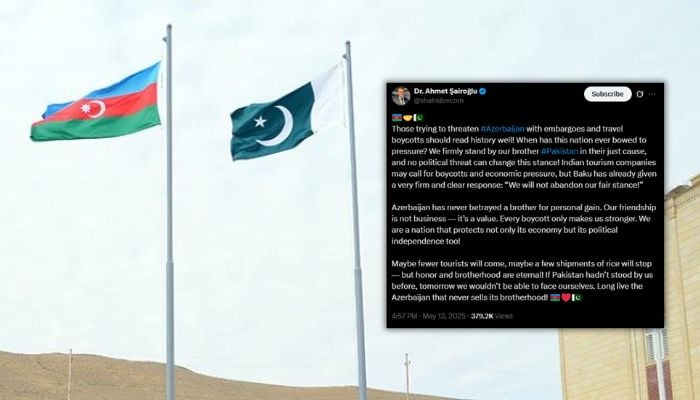 آذربائیجان نے کسی دباؤ پر جھکنا نہیں سیکھا، اپنے بھائی پاکستان کے جائز مؤقف پر ساتھ کھڑے ہیں، احمد شائراولو
