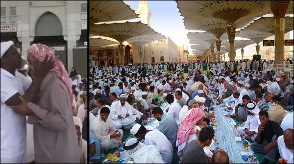 مسجد نبوی میں روزہ داروں کی پیشانی چومنے والا سعودی نوجوان
