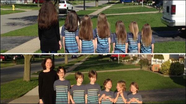 ماں اور 6 بیٹوں کا کینسر کے مریض بچوں کیلئے بالوں کا تحفہ