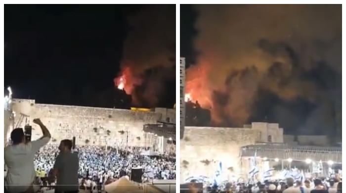 مسجد اقصیٰ کے احاطے میں آگ بھڑک اٹھی، آسمان میں بلند ہوتے شعلے دیکھ کر یہودیوں کا جشن
