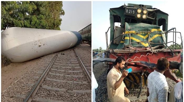 ٹنڈو آدم کے قریب ایل پی جی ٹینکر رحمان بابا ایکسپریس کی زد میں آگيا