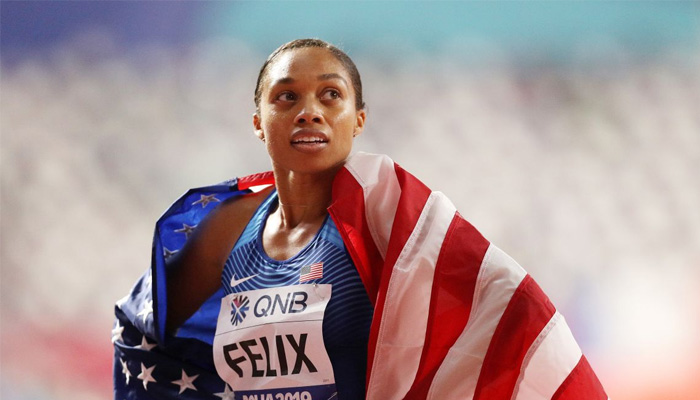 امریکا سے تعلق رکھنے والی الیسن فیلکس اپنے کیریئر کا گیارہواں میڈل جیت کر ٹریک اینڈ فیلڈ کی کامیاب ترین ایتھلیٹ بن گئی ہیں — فوٹو: فائل