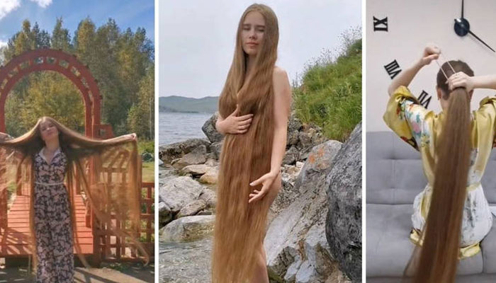 روس سے تعلق رکھنے والی 28 سالہ انزیلیکا بارانووا جنھوں نے گزشتہ 23 سالوں سے اپنے بال ہی نہیں کٹوائے  —فوٹو: اسکرین گریب