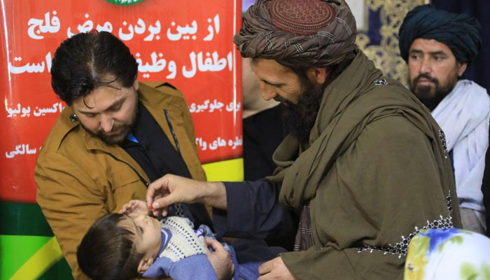 صوبہ ہرات کے گورنر حاجی نور اسلام جار نے پولیو کے قطرے پلا کر مہم کا آغاز کیا— فوٹو: افغان سرکاری خبر رساں ایجنسی