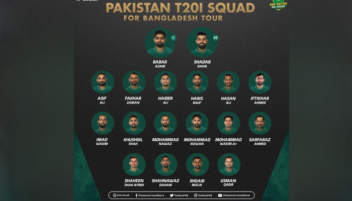 آئی سی سی مینز ٹی ٹوئنٹی ورلڈ کپ میں شریک قومی اسکواڈ میں صرف ایک تبدیلی کی گئی ہے —فوٹو:پاکستان کرکٹ بورڈ