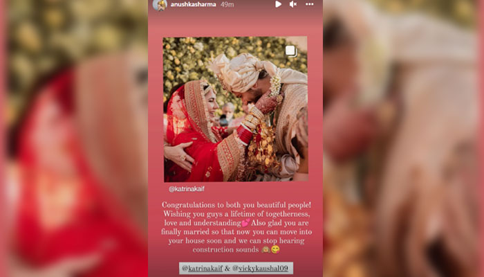 انوشکا شرما نے انسٹاگرام پر کترینہ اور وکی کو شادی کی مبارک باد دی —فوٹو: انوشکا شرماانسٹا گرام