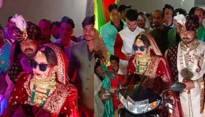بھارت کی دلہنیں ماضی کی روایتوں کو توڑتے ہوئے شادی مقام تک مختلف انداز میں انٹری دینے لگی ہیں:فوٹو بشکریہ بھارتی میڈیا