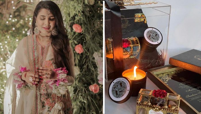 اداکارہ نے انسٹاگرام اکاؤنٹ پر ایک پوسٹ شیئر کی جس میں شادی کا کارڈ اور مٹھائی کے ڈبے رکھے ہوئے ہیں—فوٹو: اریبہ حبیب/انسٹاگرام