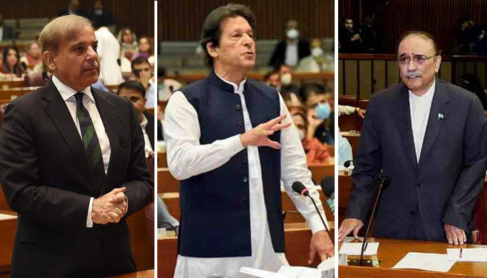 وزیراعظم عمران خان، شہباز شریف اور آصف علی زرداری کو دوبارہ رائے شماری میں حصہ لینے کیلئے ایوان میں آنا پڑا— فوٹو: فائل
