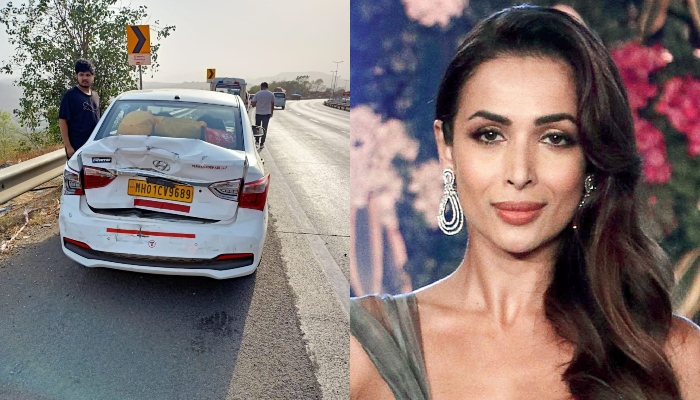 ملائکہ اروڑا کی کارکا حادثہ ہفتہ کی دوپہر کو ہوا جب وہ پونے میں ایک فیشن ایونٹ سے واپس آرہی تھیں جبکہ ان کے ہمراہ ڈرائیور اور باڈی گارڈ تھا۔—فوٹو: بھارتی میڈیا