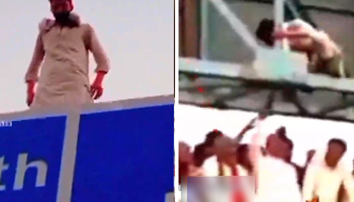 اب عمران خان کے مداح کارکن کی ایک ایسی ویڈیو وائرل ہورہی ہے جس میں کارکن کو عمران خان سے ہاتھ ملانے کے لیے سائن بورڈ پر چڑھے دیکھا جاسکتا ہے/اسکرین گریب