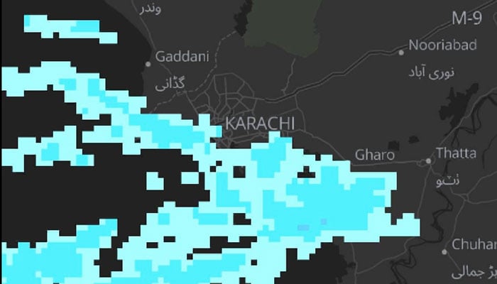 کراچی کو بارش برسانے والے بادلوں نے اپنی لپیٹ میں لیا ہوا ہے جس سے شہر کے مختلف علاقوں میں موسلا دھار بارش دن بھر ہوسکتی ہے: محکمہ موسمیات/ بشکریہ کراچی ڈوپلر
