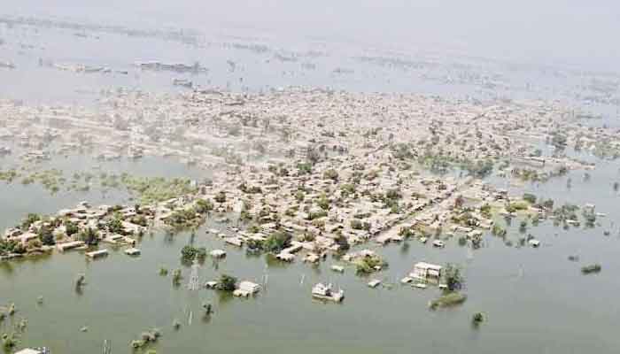 سیلاب سے متاثرہ علاقے کا ایک فضائی منظر۔ فوٹو فائل