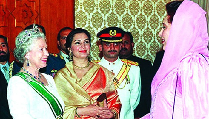 Queen of Great Britain is meeting Benazir Bhutto.