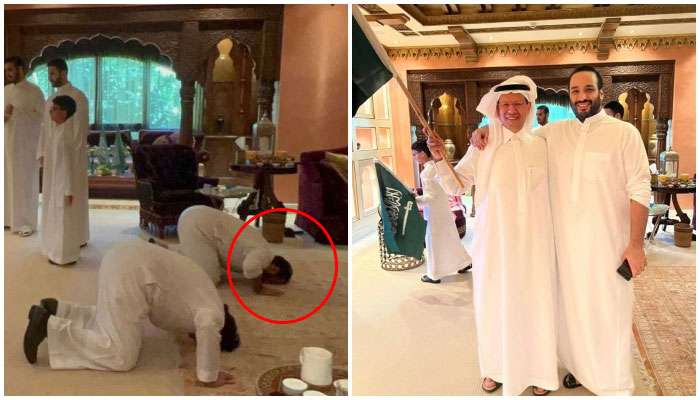 سعودی وزیراعظم و ولی عہد محمد بن سلمان نے خاندان کے افراد کے ہمراہ مملکت میں میچ دیکھا— فوٹو: سعودی گزٹ