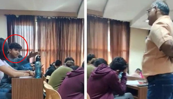 کرناٹک کی یونیورسٹی میں پروفیسر نے بھری کلاس میں مسلمان طالب علم کو دہشتگرد کہا تھا— فوٹو: اسکرین گریب