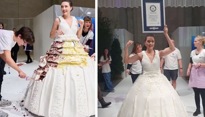 This cake dress was created by a baker in front of the Swiss World Wedding Fair attendees and weighs 131.15 kg / Photo Guinness World Records