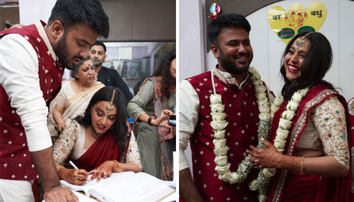 The Indian actress announced her marriage to Fahad Ahmed by sharing various pictures of her wedding on Twitter./PhotoTwitter