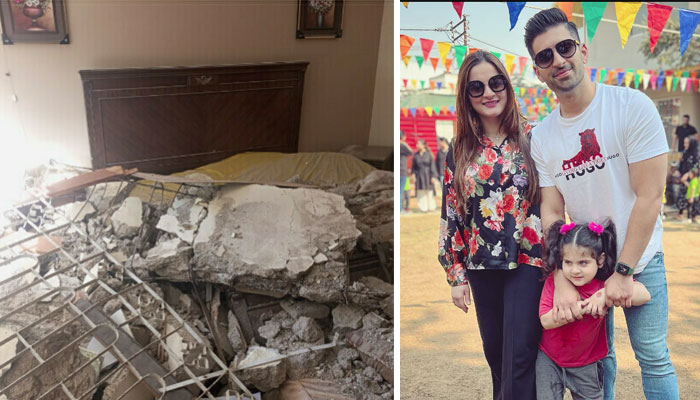گزشتہ روز سوشل میڈیا پر اداکارہ ایمن خان اور اداکار منیب بٹ کے گھر دھماکے کے بعد کی ویڈیو وائرل ہوئی تھی/ اسکرین گریب