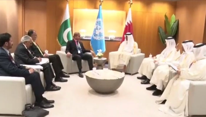 پاکستان اور قطر کے درمیان معاشی و سرمایہ کاری سمیت دیگر شعبوں میں تعاون مزید بڑھانے پر بھی گفتگو ہوئی۔ فوٹو اسکرین گریب