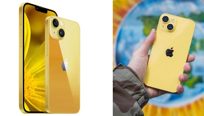 کمپنی نے پیلے فون کے لیے ایک میچنگ سلیکون کیس بھی بنایا ہے جس کی قیمت 49 ڈالر رکھی گئی ہے جسے براہ راست کمپنی کی ویب سائٹ سے خریدا جاسکتا ہے—فوٹو: بشکریہ ایپل