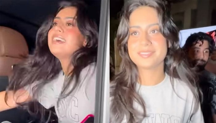ریسٹورنٹ سے باہر آتے ہوئے فوٹوگرافرز نے انہیں گھیر لیا اور انہیں غلط نام لیکر پکارتے رہے، اجے دیوگن کی بیٹی نے غلط نام لینے پر فوٹوگرافرز کی تصحیح کردی اور اپنے نام کا اصل تلفظ انہیں بتایا— فوٹو: اسکرین شاٹ