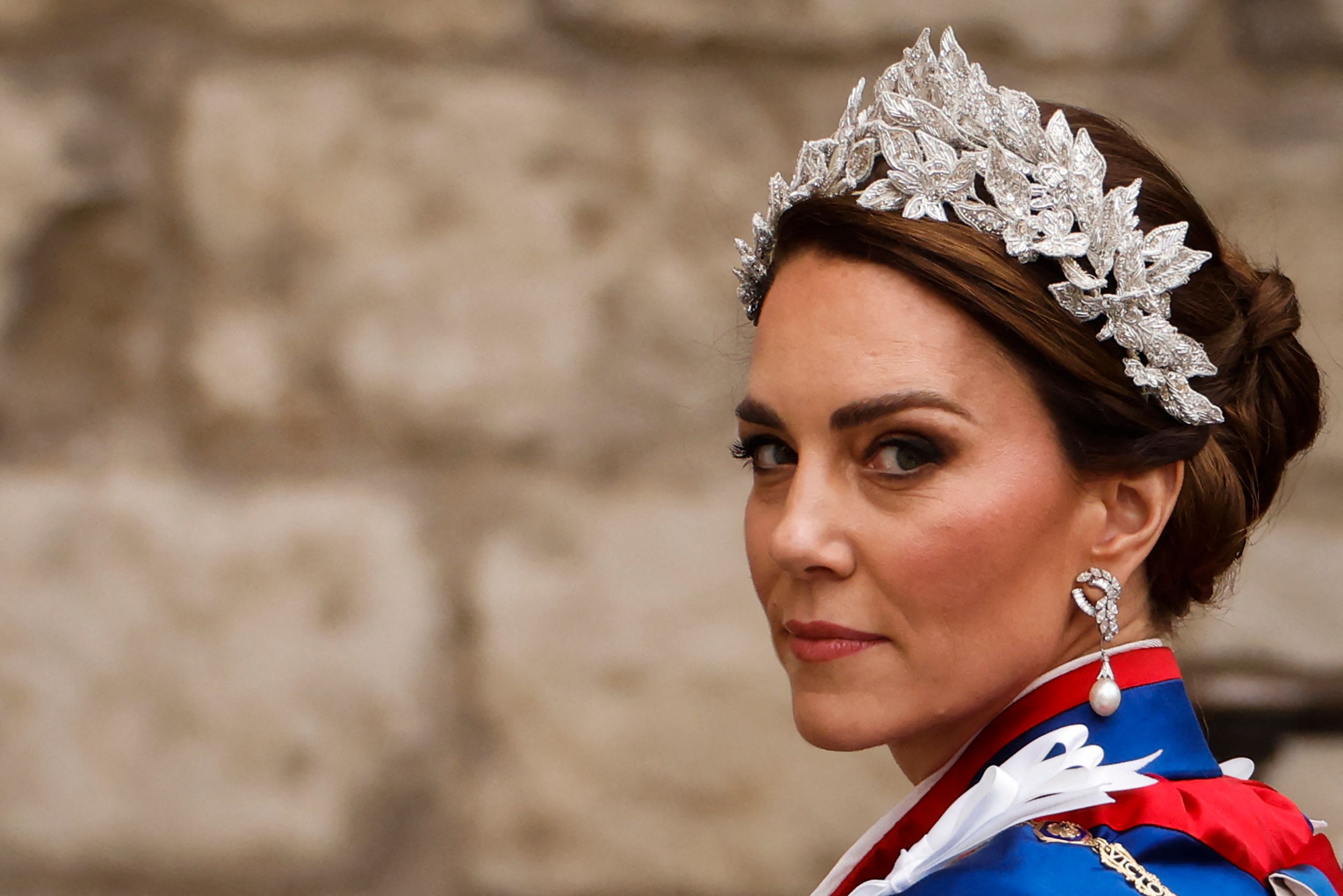 A style of Kate Middleton, wife of Prince William, at the coronation ceremony