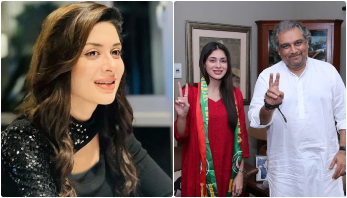 Ali Zaidi wraps PTI flag around Azika Daniel and welcomes him to the party — Photo: Azika Official on right / File on left