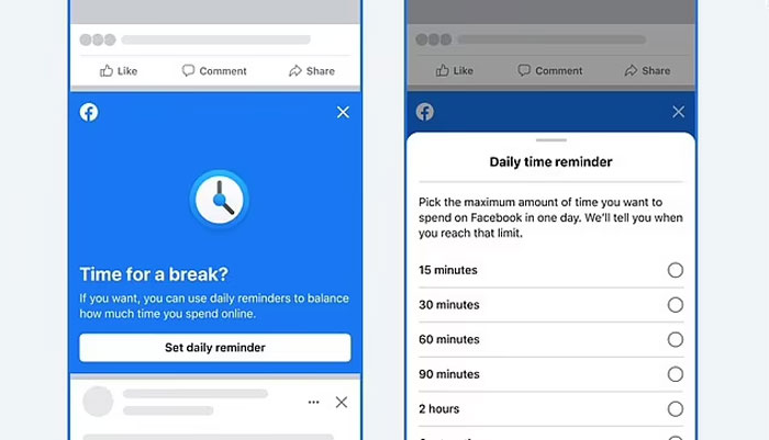 20 منٹ سے زیادہ وقت فیس بک پر گزارنے پر کم عمر صارفین کو وقفہ لینے کا کہا جائے گا / فوٹو بشکریہ میٹا