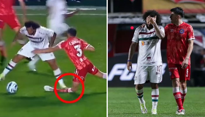 حریف کھلاڑی کو زخمی کرنے کے بعد مارسیلو کو گراؤنڈ میں روتے ہوئے جبکہ دونوں ٹیمز کے کھلاڑیوں کو ایک دوسرے کو تسلی دیتے دیکھا گیا/فوٹوبشکریہ ڈیلی میل