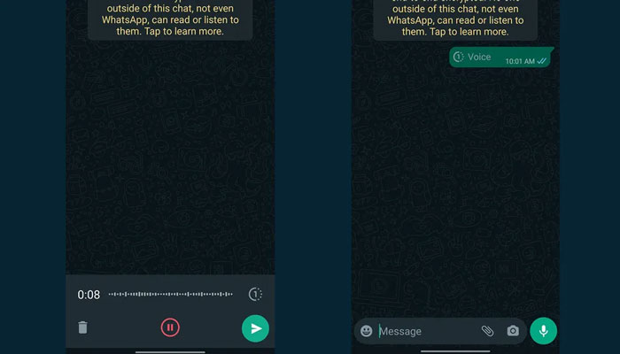 آڈیو میسج کو بھی ویو ونس میں شامل کیا جا رہا ہے / فوٹو بشکریہ WABetaInfo