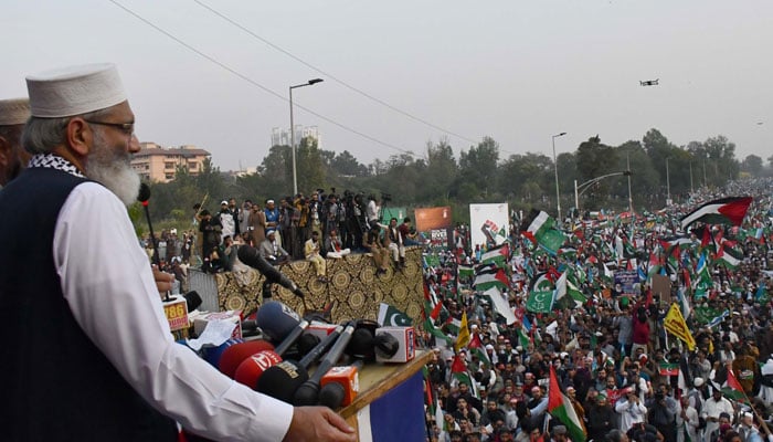 جماعت اسلامی نے فلسطینیوں سے اظہار یکجہتی کے لیے اسلام آباد میں مظاہرہ کیا—فوٹو: آں لائن