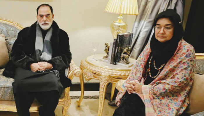 ڈاکٹر فوزیہ صدیقی سینیٹر طلحہ محمود کے ساتھ بہن سے ملاقات کیلئے امریکا گئی ہیں— فوٹو:فائل/طلحہ محمود آفیشل