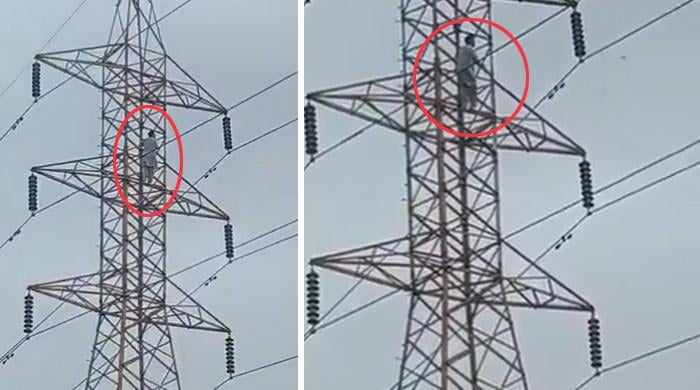لاہور: ٹریفک چالان سے تنگ شہری بجلی کے ہائی وولٹیج کھمبے پر چڑھ گیا