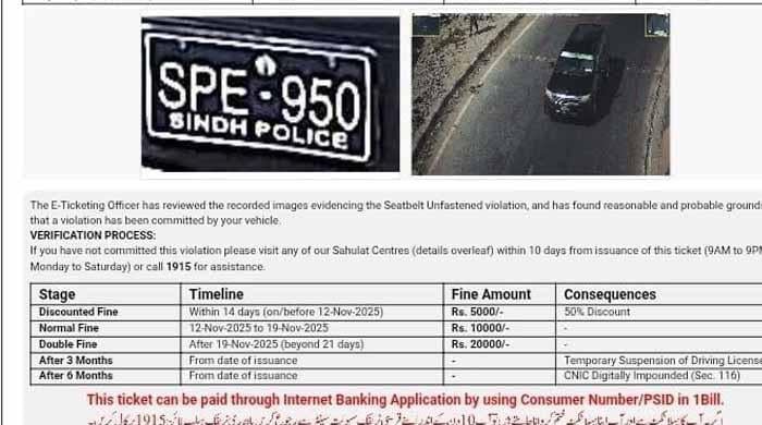 کراچی: ڈی آئی جی ٹریفک کے زیر استعمال گاڑی کا بھی ای چالان ہوگیا