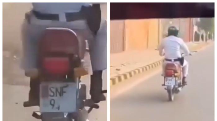 کراچی: ٹریفک پولیس اہلکار کا 'ای چالان' سے بچنے کیلئے انوکھا طریقہ، شہری نے ویڈیو وائرل کردی
