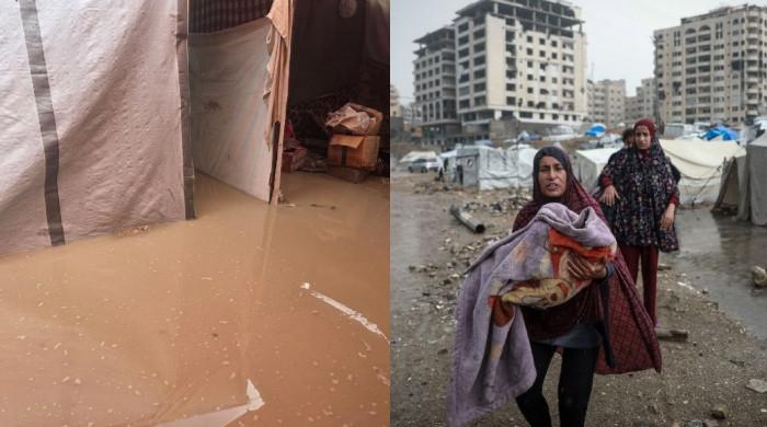 غزہ میں بارش، پناہ گزینوں کے خیمے ڈوب گئے، بچا کچا سامان بھی پانی کی نذر