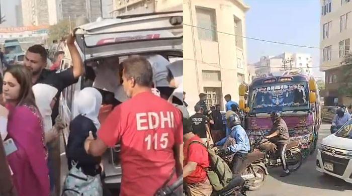 کراچی: اسکول کے بچوں کو پکنک پر لے جانیوالی بس فٹ پاتھ سے ٹکرا گئی، 10 طلبہ زخمی