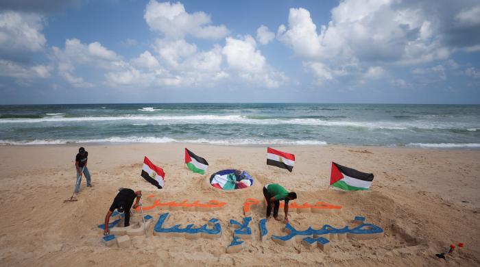 فیفا ورلڈ کپ میں فلسطینی پرچم بلند کرنے پر غزہ کے فنکار کا مصری فٹبال کوچ کو  بذریعہ آرٹ خراج تحسین