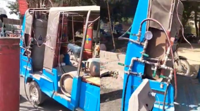کراچی: چلتا پھرتا بم، چنگچی رکشے میں غیرقانونی گیس فلنگ اسٹیشن قائم، ویڈیو وائرل